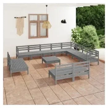 Set de muebles de jardín de 13 piezas de madera de pino gris con cojines en color antracita de vidaXL 5