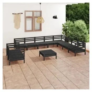 Pack mobiliario de 11 piezas para exterior fabricado en madera de pino maciza con acabado en negro de vidaXL 2