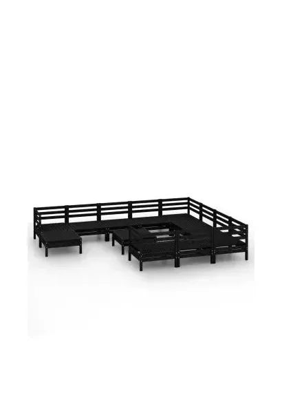 Pack mobiliario de 12 piezas de exterior fabricado en madera de pino maciza con acabado en negro de vidaXL