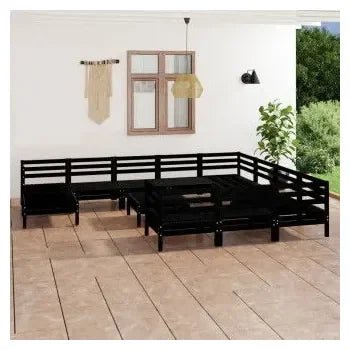 Pack mobiliario de 12 piezas de exterior fabricado en madera de pino maciza con acabado en negro de vidaXL 2