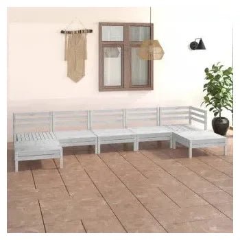 Juego de muebles de jardín de palets con 7 piezas de madera maciza pino blanco de vidaXL 2