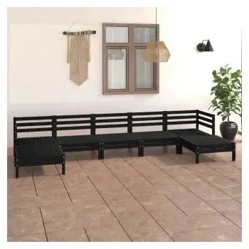 Pack mobiliario de 7 piezas de exterior fabricado en madera de pino maciza con acabado en negro de vidaXL 2