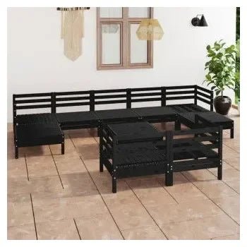 Set de muebles de 10 piezas para exterior fabricado en madera de pino maciza con acabado color negro de vidaXL 2