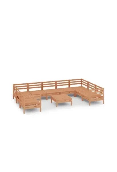 Set de muebles para jardín de 10 piezas fabricado en madera de pino maciza con acabado en marrón de vidaXL