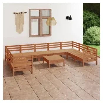 Set de muebles para jardín de 10 piezas fabricado en madera de pino maciza con acabado en marrón de vidaXL 2