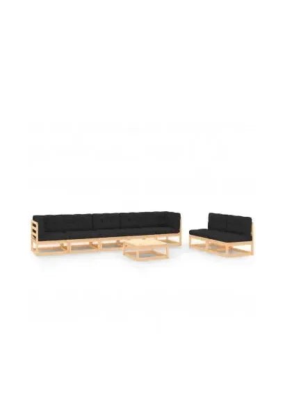 Set de muebles de 8 piezas de madera acabado claro con cojines color antracita de vidaXL