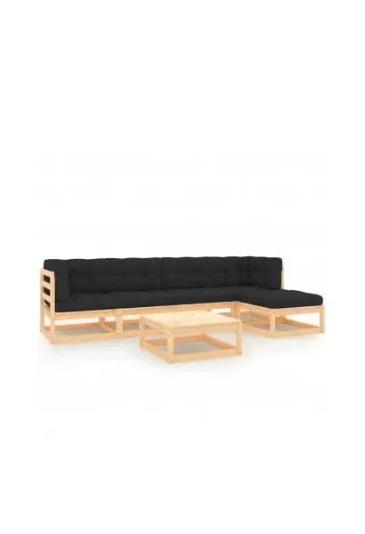 Juego de muebles de jardín con 6 piezas de madera de pino maciza y cojines gris antracita de vidaXL