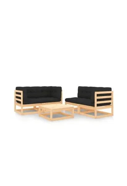 Juego de muebles de pino para uso exterior de 5 piezas con cojines color gris antracita de vidaXL