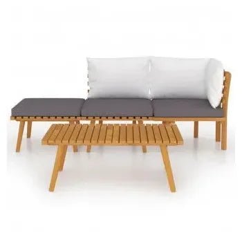 Conjunto de jardín de madera maciza de acacia de 4 piezas con cojines Blancos y gris oscuro de vidaXL 3