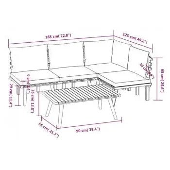 Set de muebles de acacia para jardín de 5 piezas con cojines color blanco y gris de vidaXL 9