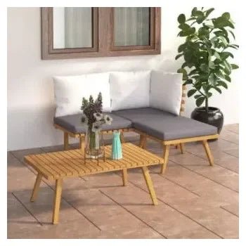 Conjunto de jardín de madera de acacia de 4 piezas con cojines Blancos y gris oscuro de vidaXL 2