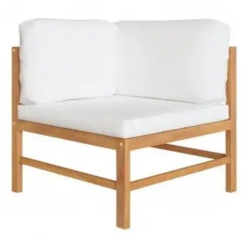 Conjunto de sofás con mesa para jardín de 6 piezas de madera de teca y cojines blanco crema de vidaXL 3