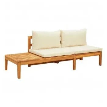 Set de muebles de jardín de 4 piezas en madera de acacia con cojines en color crema de vidaXL 4