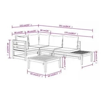Conjunto de muebles de madera de acacia para exterior de 4 piezas con cojines de vidaXL 6