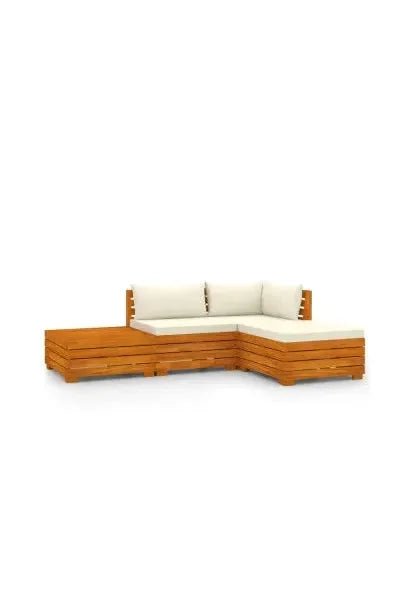 Juego de muebles para jardín de 4 piezas fabricado en madera maciza de acacia con cojines color de vidaXL