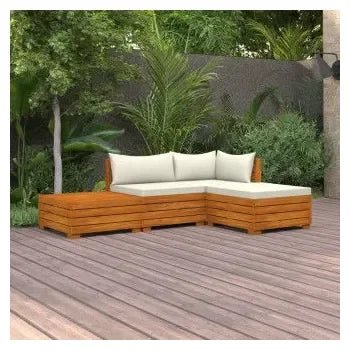 Juego de muebles para jardín de 4 piezas fabricado en madera maciza de acacia con cojines color de vidaXL 2