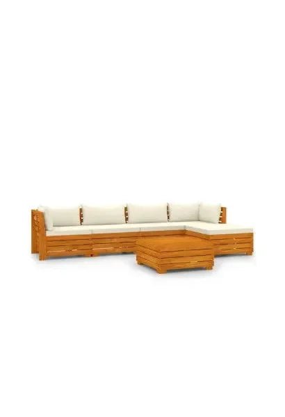 Juego de muebles para jardín de 6 piezas fabricado en madera maciza de acacia con cojines color de vidaXL