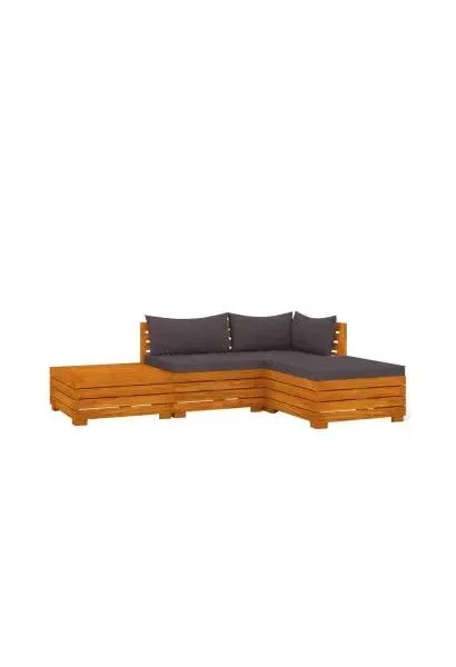 Set de muebles para jardín de 4 piezas fabricado en madera maciza de acacia con cojines color gris de vidaXL