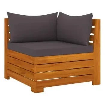 Set de muebles para jardín de 9 piezas fabricado en madera maciza de acacia con cojines color gris de vidaXL 3