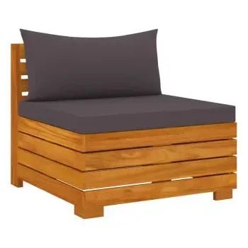 Set de muebles para jardín de 9 piezas fabricado en madera maciza de acacia con cojines color gris de vidaXL 4