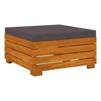 Set de muebles para jardín de 9 piezas fabricado en madera maciza de acacia con cojines color gris de vidaXL 5