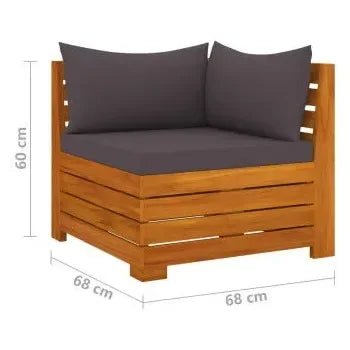 Set de muebles para jardín de 9 piezas fabricado en madera maciza de acacia con cojines color gris de vidaXL 7
