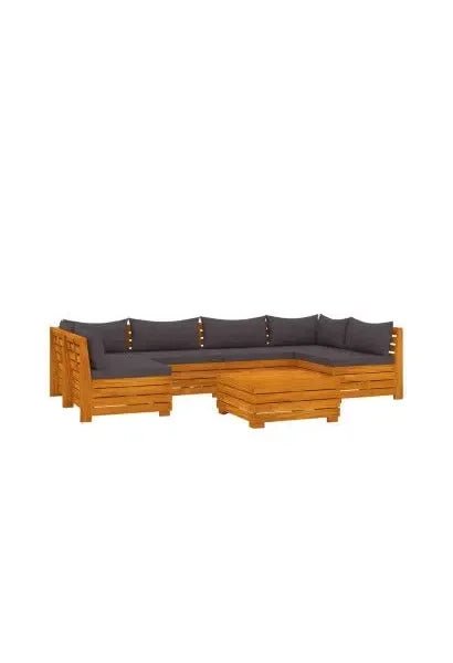 Set de muebles para jardín de 7 piezas fabricados en madera maciza de acacia con cojines color gris de vidaXL