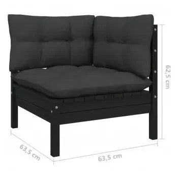 Juego de muebles de jardín de 3 piezas de madera de pino color negro con cojines gris antracita de vidaXL 6