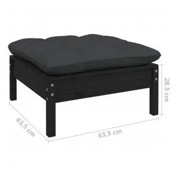 Juego de muebles de jardín de 3 piezas de madera de pino color negro con cojines gris antracita de vidaXL 7