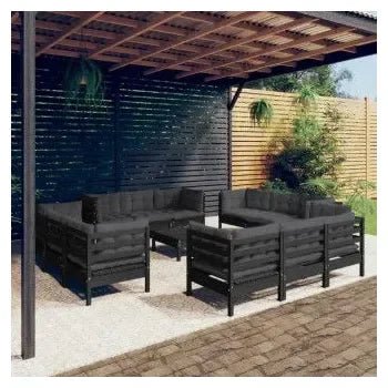 Juego de sofás para jardín de 13 piezas fabricados en madera de pino y tela poliéster color gris de vidaXL 2