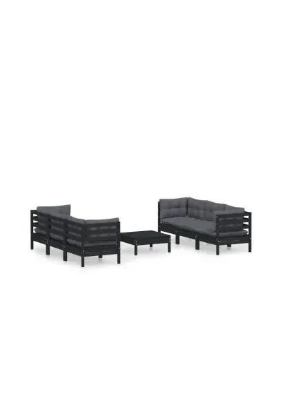 Juego de muebles de jardín 7 piezas fabricados en madera de pino con cojines color antracita de vidaXL