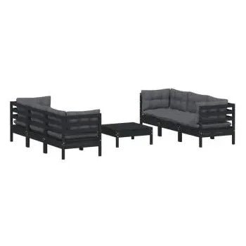 Juego de muebles de jardín 7 piezas fabricados en madera de pino con cojines color antracita de vidaXL 3