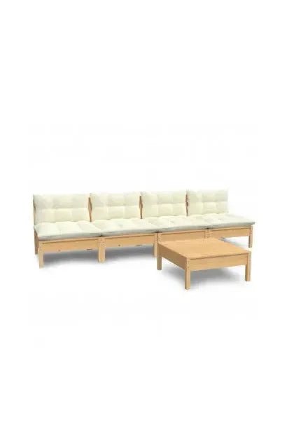 Conjunto para jardín de 5 piezas con mesa y sofás en madera de pino con cojines color crema de vidaXL