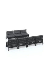 8-piece garden furniture set with grey cushions, made of black pine wood from vidaXL