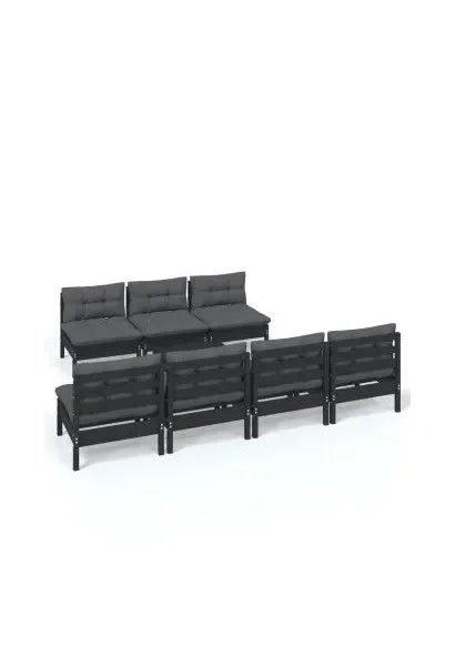 Juego de muebles para jardín de 8 piezas con cojines color gris hecho de madera de pino color negro de vidaXL