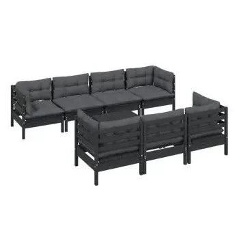 Juego de muebles para jardín 8 piezas fabricado en madera de pino con cojines de vidaXL 3