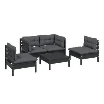 Juego de muebles para jardín 5 piezas fabricado en madera de pino con cojines de vidaXL 3