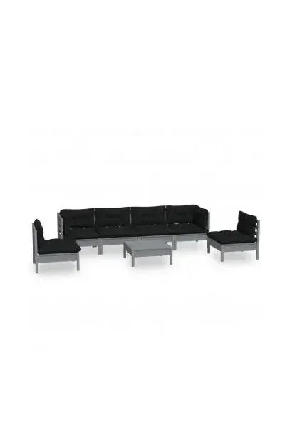 Set de muebles de jardín de 7 piezas de madera de pino gris con cojines de color antracita de vidaXL