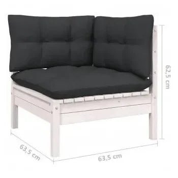 Conjunto de muebles de exterior 7 piezas madera palet de pino blanca con cojín color gris de vidaXL 6