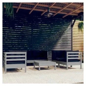 Juego de muebles de jardín de 7 piezas de madera de pino gris con cojines de poliéster de vidaXL 2