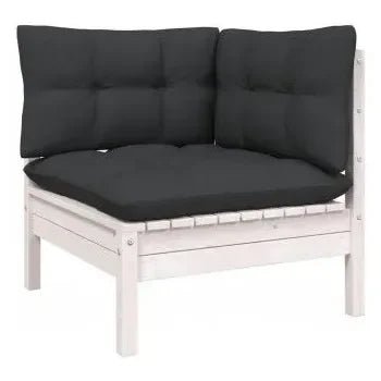 Conjunto de muebles para jardín de 5 piezas con cojines en madera de pino con acabado blanco de vidaXL 3