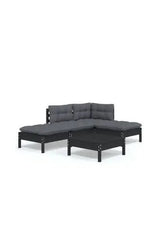 Conjunto de muebles con cojines de jardín fabricado en madera de pino y tela en color negro y gris de vidaXL