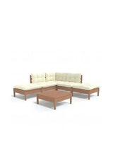 6-piece garden furniture set pine wood with cream cushions by vidaXL