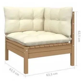 Juego de muebles para jardín 6 piezas de madera de pino con cojines crema de vidaXL 7