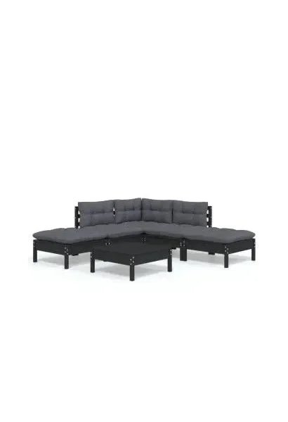 Juego de muebles para jardín de 6 piezas con cojines color negro y gris antracita oscuro de vidaXL