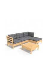 Conjunto de jardín de 5 piezas de mesa con sofás y reposapiés de pino marrón con cojines color gris de vidaXL