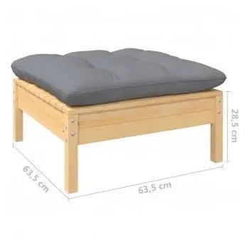 Conjunto de jardín de 5 piezas de mesa con sofás y reposapiés de pino marrón con cojines color gris de vidaXL 8