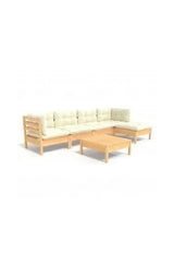 6-Piece Garden Sofa Set with Coffee Table, Pine Wood, Cream White by vidaXL