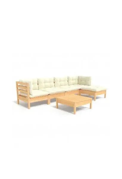 Conjunto de sofás con mesita para jardín en pino de 6 piezas madera y blanco crema de vidaXL