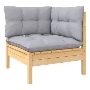 Juego de muebles para jardín de 6 piezas con cojines y mesa color madera natural y gris de vidaXL 5